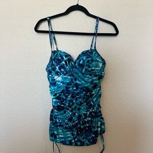 SPANX Blue Ruched Bustier bathing suit top